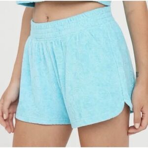Offline by Aerie Womens Aqua Blue Smiley Face Terry Cloth Shorts. Sz L